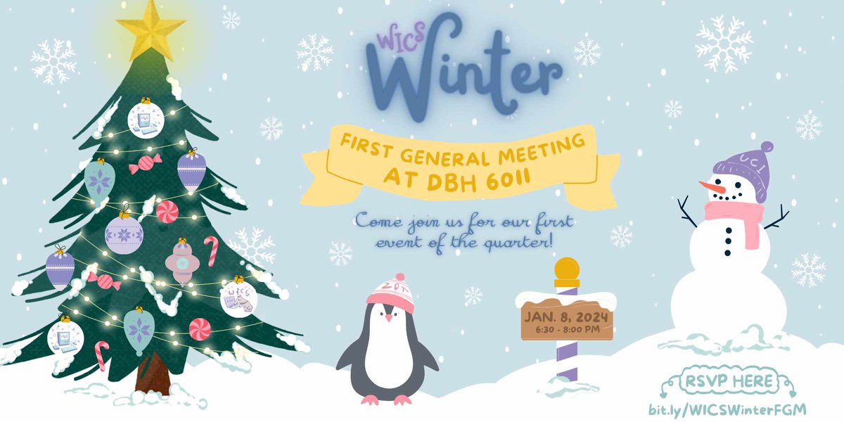 We hope winter break was a relaxing time and would love to hear about it at our first event of the quarter! Come play some exciting games, win some prizes, and hang out with new and familiar faces! Remember to RSVP and we’ll see you there! ✨
RSVP: bit.ly/WICSWinterFGM