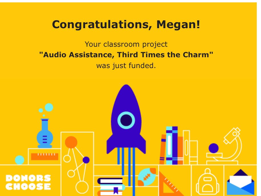 MegBernhardt11's tweet image. My growing classroom got the headphones funded this afternoon on @DonorsChoose! I am so thankful for the continued support! #helpateacher #middleschoolclassroom #headphones #specialeducation