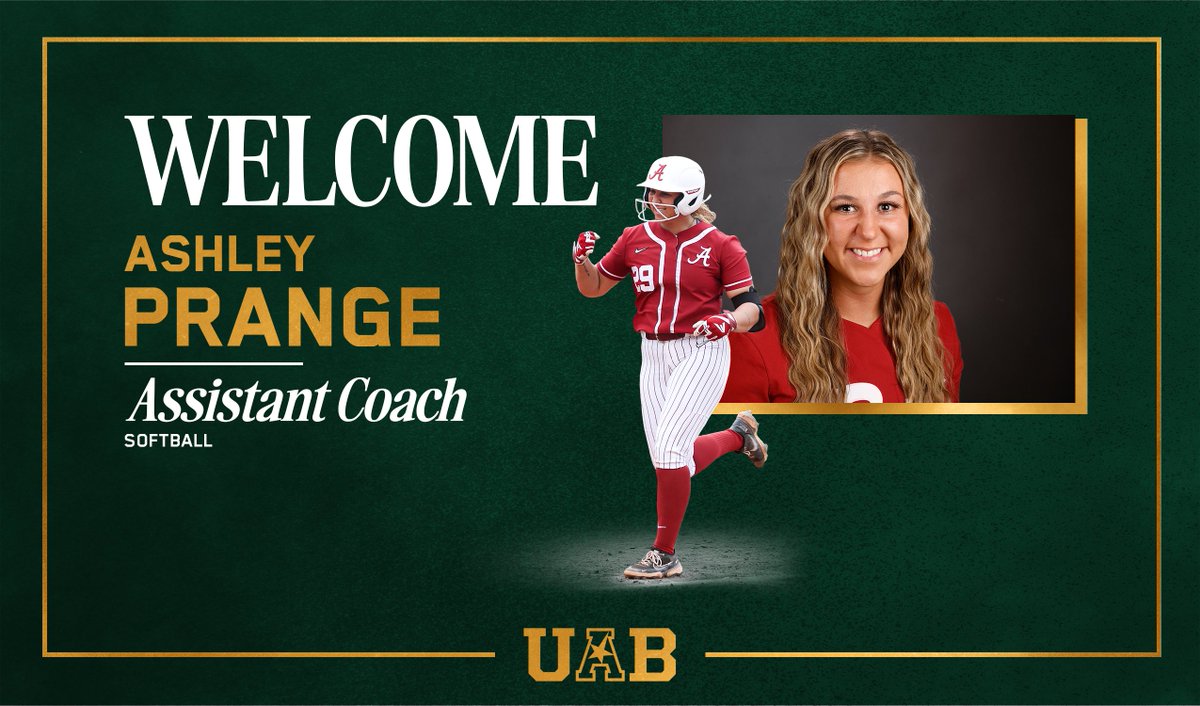 𝐖𝐄𝐋𝐂𝐎𝐌𝐄 𝐀𝐒𝐇𝐋𝐄𝐘 𝐏𝐑𝐀𝐍𝐆𝐄‼️

Head Coach A.J. Daugherty has tabbed Alabama standout Ashley Prange as UAB's new assistant coach for the start of the 2024 season. Join us in welcoming our newest Blazer 😃

🔗: bit.ly/48Bt5s8

#WinAsOne