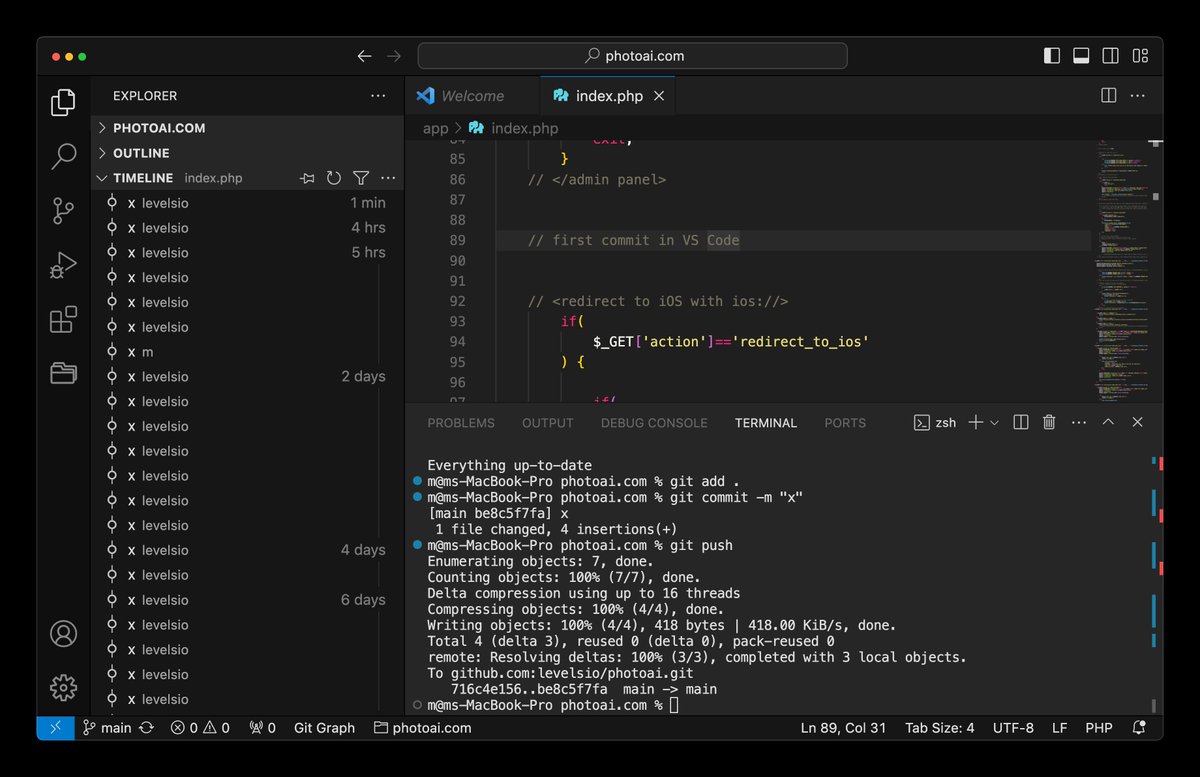 levelsio's tweet image. ✨ My first [ CMD+ENTER ] commit in VS Code

Finally I'm a #VSCodeGuy now

I had a new MacBook Pro so I decided to switch because X always scolded me for using Sublime Text. Sublime Text 4 especially started getting way worse and slow with random bugs, and didn't seem to care…