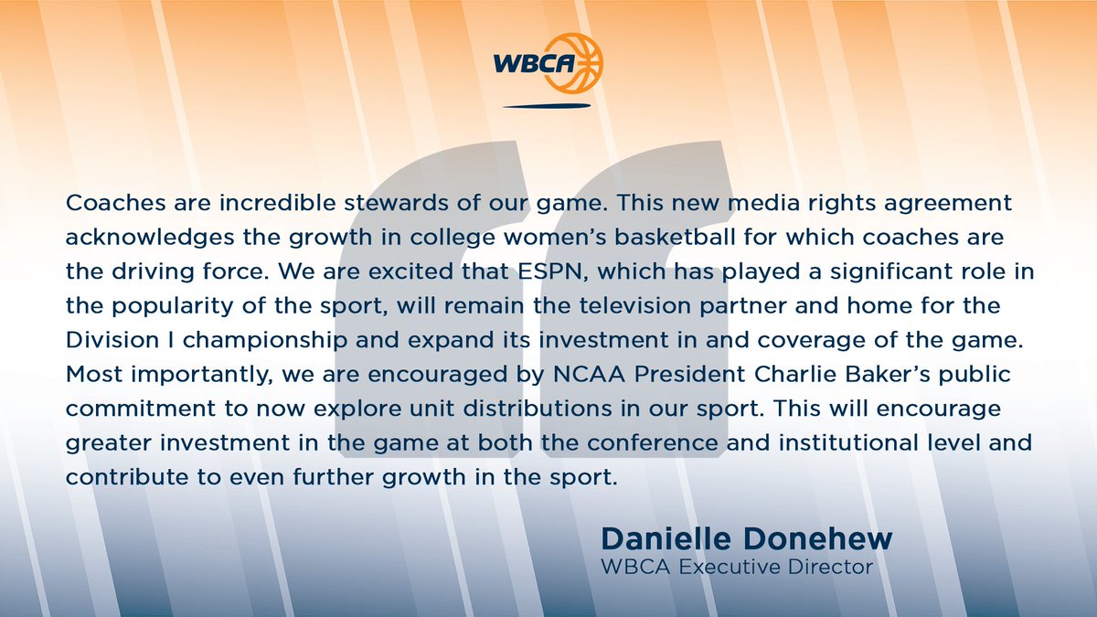 WBCA Executive Director Danielle Donehew reacts to announcement of new eight-year media rights deal between <a href="/ESPN/">ESPN</a> and <a href="/NCAA/">NCAA</a>. 

#ESPN #NCAA #WomensSports #SportsMedia

🔗 Link to WBCA Press Release wbca.org/about/press-re…