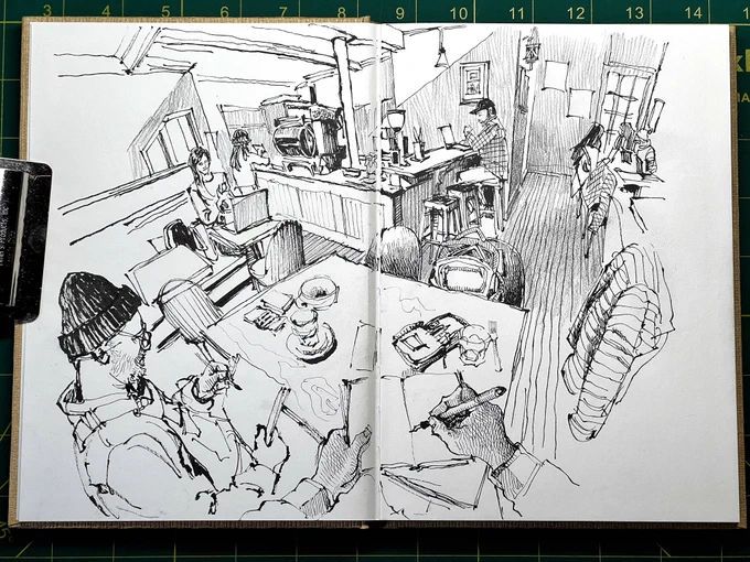 sketching with Clyde Steadman at MOB coffee, Denver