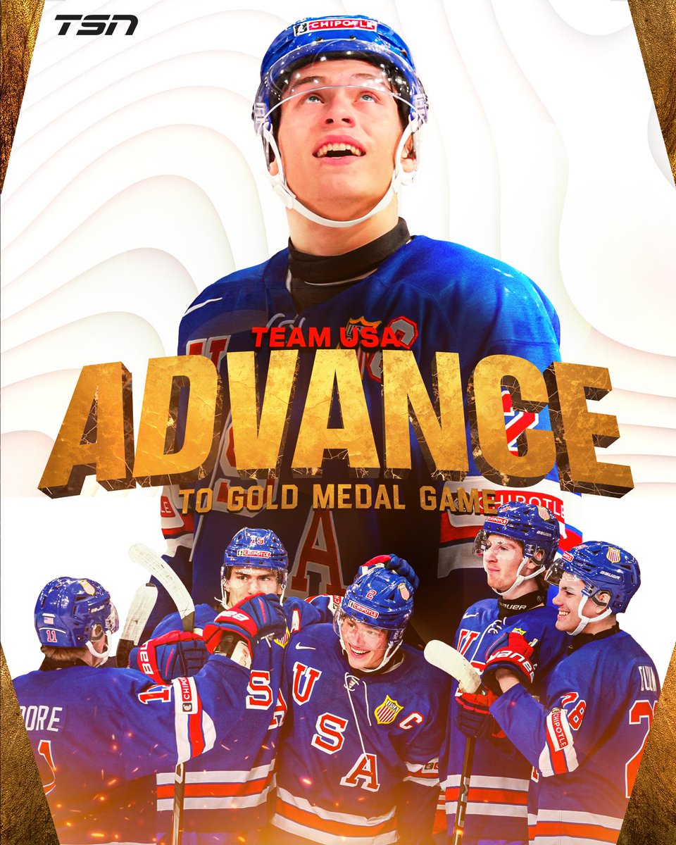 TSN_Sports's tweet photo. USA IS HEADING TO THE GOLD MEDAL GAME AND WILL FACE SWEDEN!
#WorldJuniors https://t.co/Io0RO60Dea