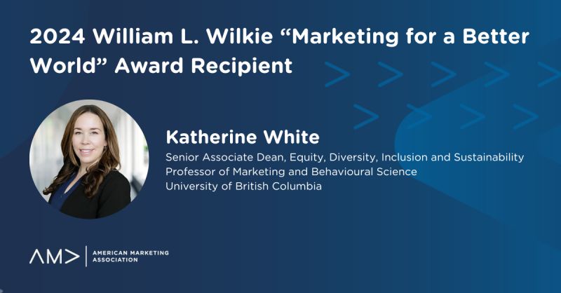 AMA is thrilled to announce Kate White as the winner of the 2024 William L. Wilkie “Marketing for a Better World” Award! Kate will be honored at the #AMAWinter Awards Lunch on February 24 in St. Pete Beach, FL 👏👏👏

Learn more about Kate here: bit.ly/41ONIiG

@White_K8