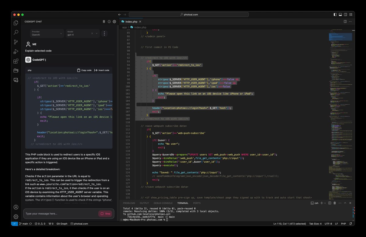 levelsio's tweet image. Bit late on the code AI train because every AI integration in Sublime Text 4 was so bad

Anyway I installed CodeGPT and it's really fun, can explain code for me:

marketplace.visualstudio.com/items?itemName…