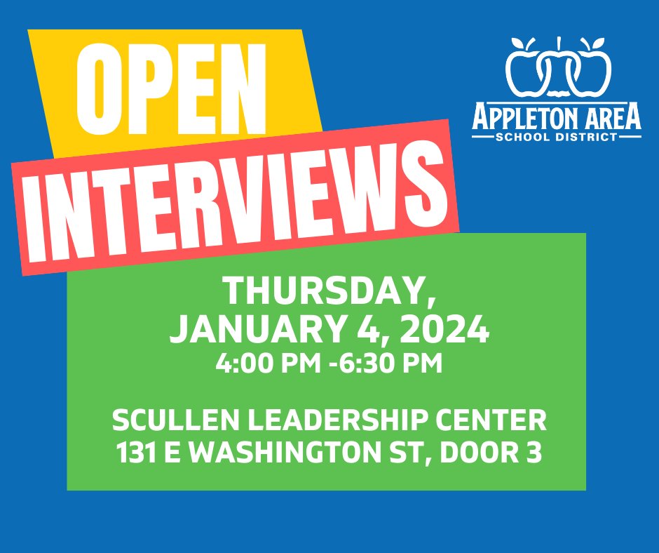 Will we see you today at our open interviews for support staff? Stop by our district office from 4:00-6:30 p.m. for an initial interview and to learn more about our openings and positions.
Click here to see our open positions and to apply: applitrack.com/aasd/onlineapp…
