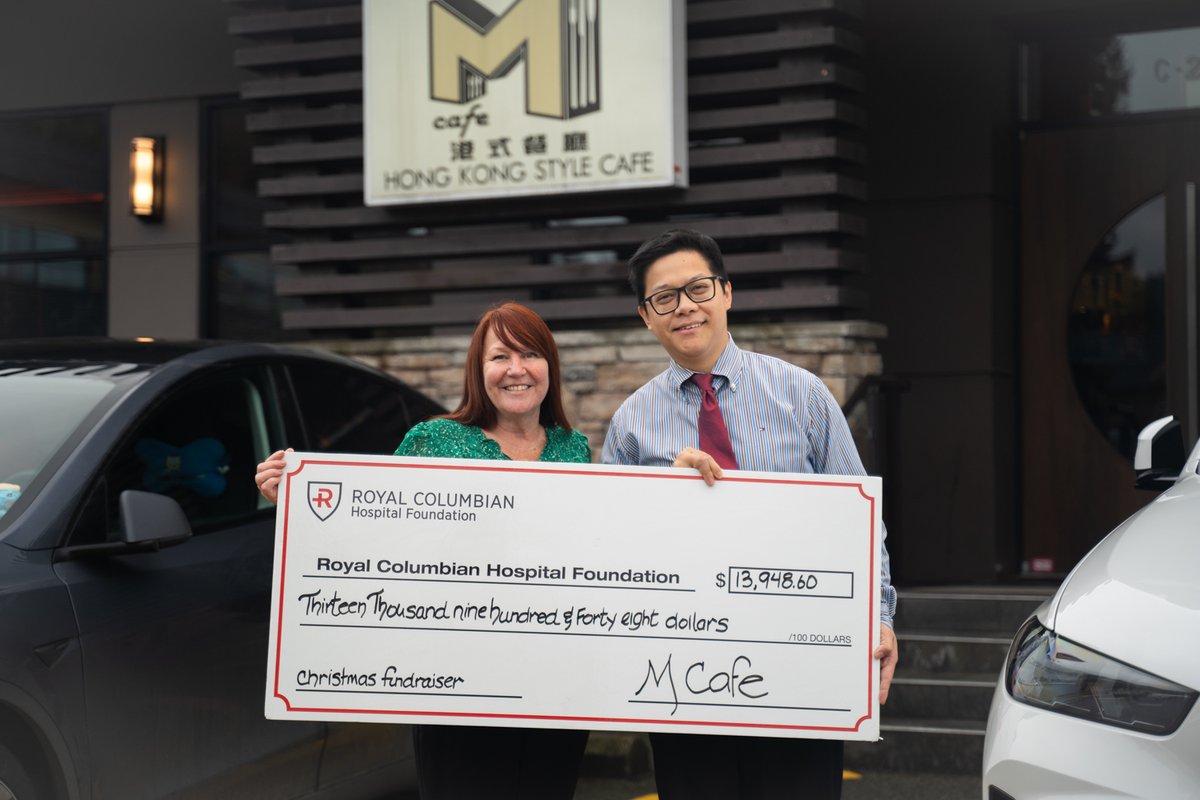 RoyalColumbian's tweet photo. On December 25th, @mcafecoq exemplified the true spirit of giving by wholeheartedly donating all their sales for the day to support #RCHF. The popular restaurant in Coquitlam raised an incredible $13,948.60 to make a meaningful impact on healthcare in our community. #Givingback https://t.co/oHiEQ4L0O3