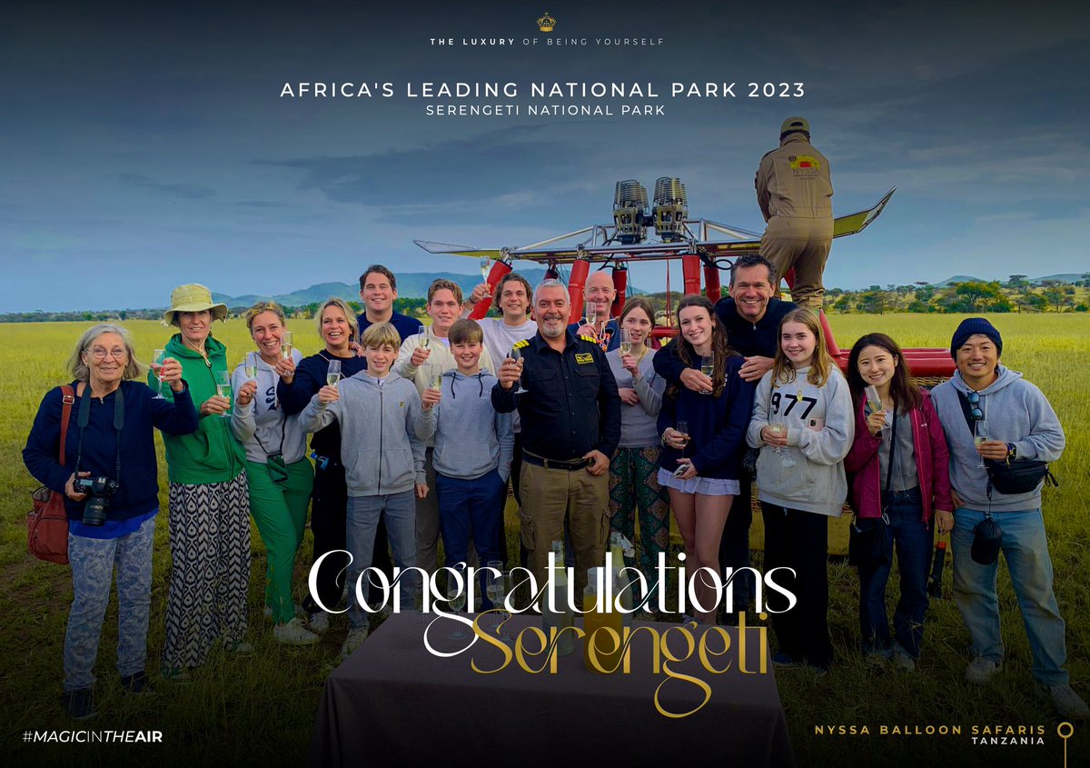 Congratulations Serengeti! 

Africa’s Leading National Park 2023 🏆✨ 

Serengeti National Park, Tanzania 

<a href="/SerengetiParkTz/">Serengeti Tanzania</a> <a href="/tanzaniaparks/">Tanzania Parks</a> 

Thrilled to be part of the magic! #nyssaballoonsafaris
.
.
nyssaballoonsafaris.com
serengeti.com
serengetiparktanzania.com