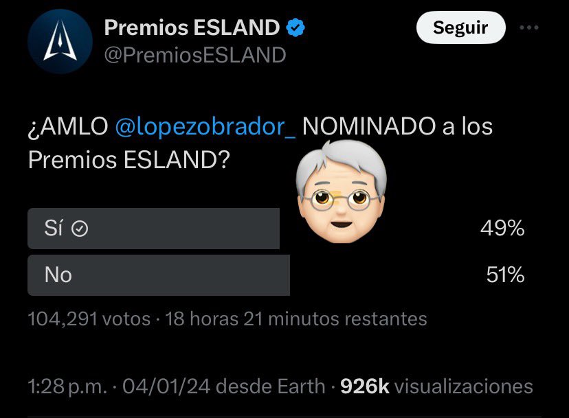 nayeli786's tweet photo. Pues a votar se ha dicho, por nuestro líder supremo Andrés Manuel López Obrador. Los premios Esland, se otorga a los streamers y youtubers más importantes de lengua hispana. Y que sigan rabiando de coraje los fachos 🤭

Yo ya vote 😌 https://t.co/xUNowsEwr3