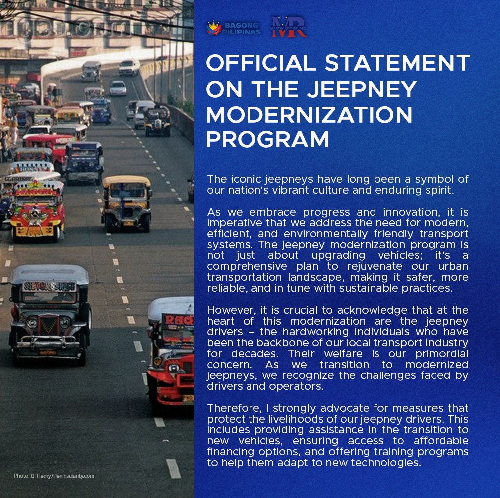 SpeakerMartinPH's tweet photo. Read full story:
https://t.co/JaWQKbjs75
#JeepneyModernizationProgram #MartinRomualdez #19thCongress #LiderNgKongreso https://t.co/lv5oJncNWy