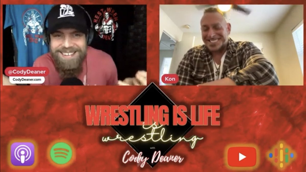 Ep 25 with @Big_Kon1 is available NOW! We discuss many life lessons he learned from veterans like @Fgbrisco & a wild Vince McMahon story that has to be heard to be believed! Apple: podcasts.apple.com/ca/podcast/wre… Spotify: open.spotify.com/episode/66XXGW… YouTube: YouTube.com/@codydeanerpod…