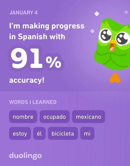 I&rsquo;m learning Spanish on Duolingo! It&rsquo;s free, fun, and effective. https://t.co/iB8228cIsd