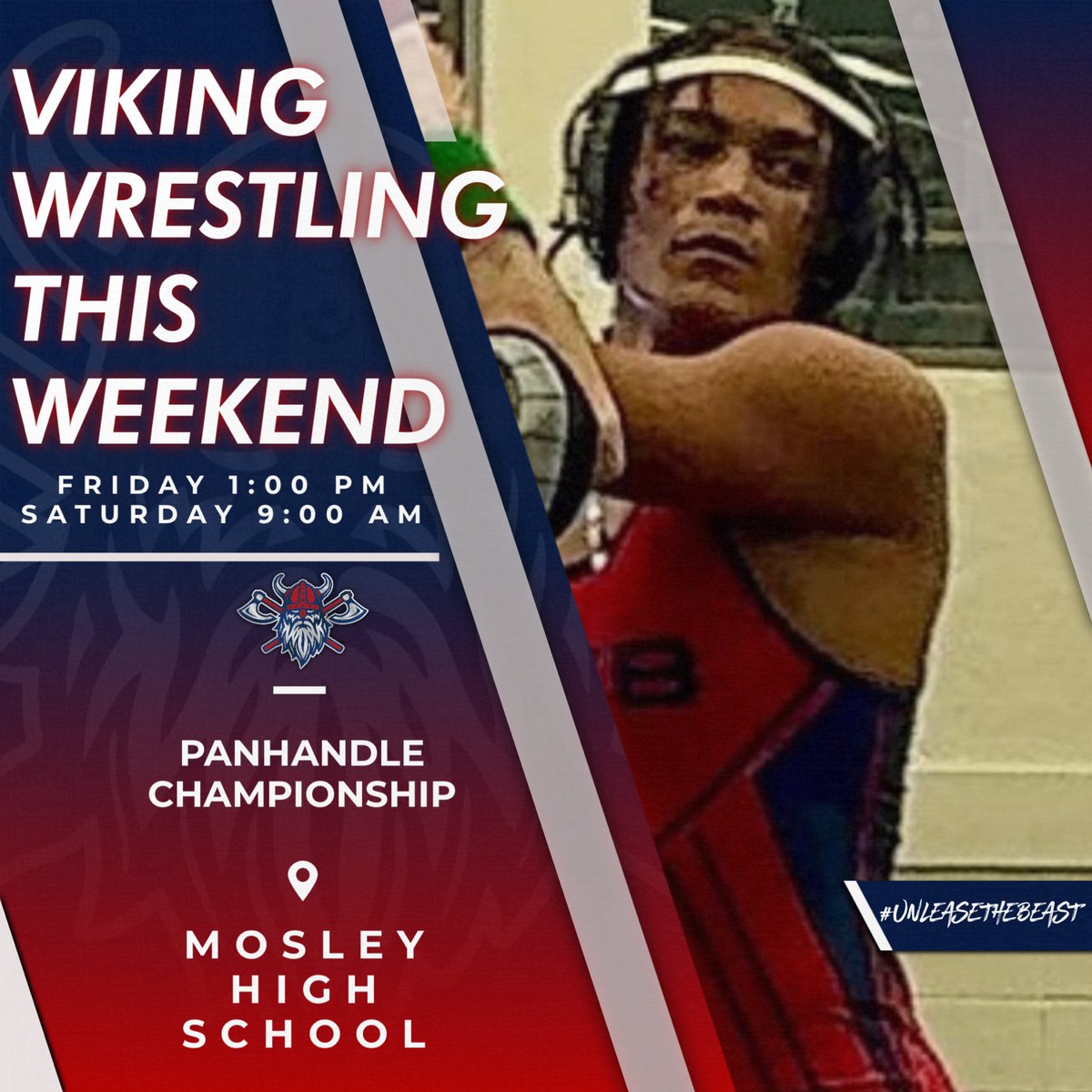 Our Viking Wrestlers are back at it again this weekend! Join us at Mosley this weekend as we compete in the Panhandle Championship!
#UnleashTheBeast