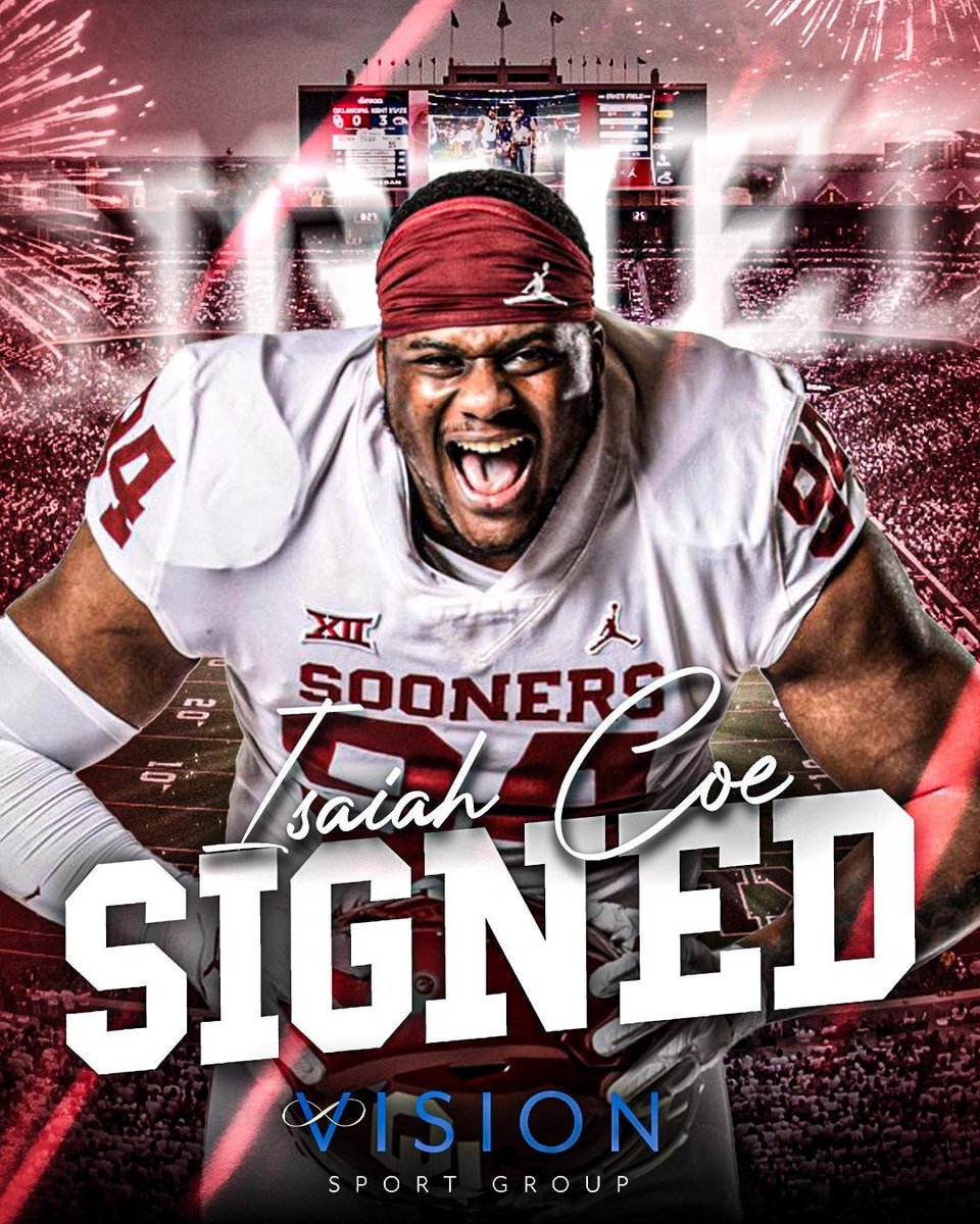 visionsportgrp's tweet photo. Vision Sport Group would like to welcome Chicago native Isaiah Coe (@chiefzay_) to the family. A natural born defensive leader on path to the 2024 #NFLDraft coming from #OklahomaUniversity #OU 
---
#NCAA | #NFL | #NFLTwitter | #BarstoolSurvivor | #FantasyFootball | #CollegeFootballPlayoff | #FantasyFootballAdvice | #ESPN | #Touchdown | #UniversityOfOklahoma | #Sooners  | #1of1 | #big12 | #nfldraft | #nfldraft2024 | #BoomerSooner | #OneOklahoma | #uooklahoma
