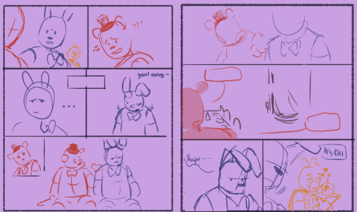 05Carpet's tweet photo. There's also these
Adore Chica in her base form so much- pls
And Freddy tbh.
I loved the OGs so damn much...

Also, there's a script so the random wording is for me to keep track of what panel is what LOL https://t.co/aGOMFe5ADo