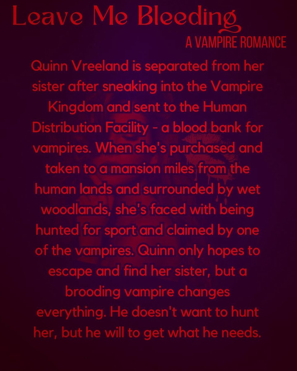 Leave Me Bleeding: A Vampire Romance is an ongoing serial, available on Kindle Vella. 

amazon.com/Leave-Me-Bleed…

#kindlevella #kindlevellareads #paranormalromance #vampireromance