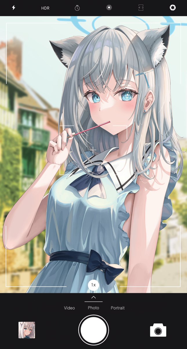 shiroko (blue archive) 1girl animal ears solo extra ears mismatched pupils grey hair halo  illustration images