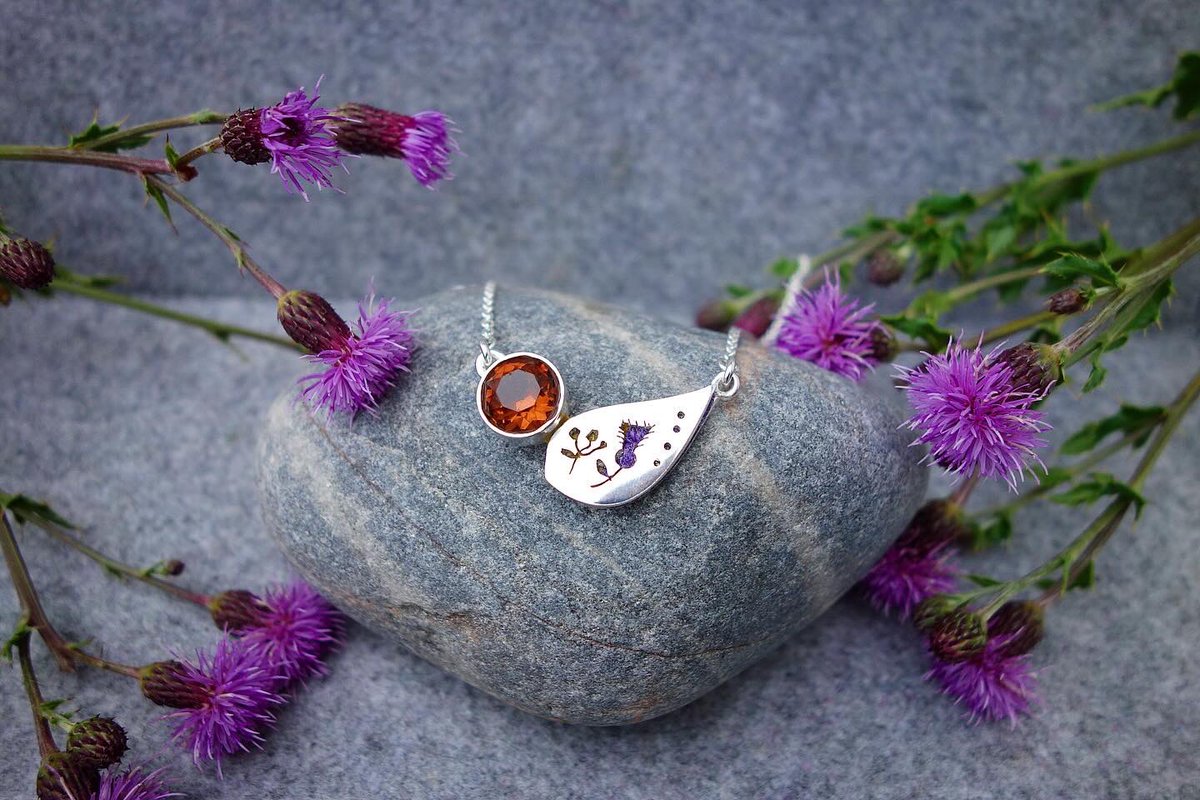 Thistle Necklace with Harris Tweed and A Fire Opal 
#handmade #thistle #bespoke #fireopal #harristweed #silver #necklace #silvernecklace