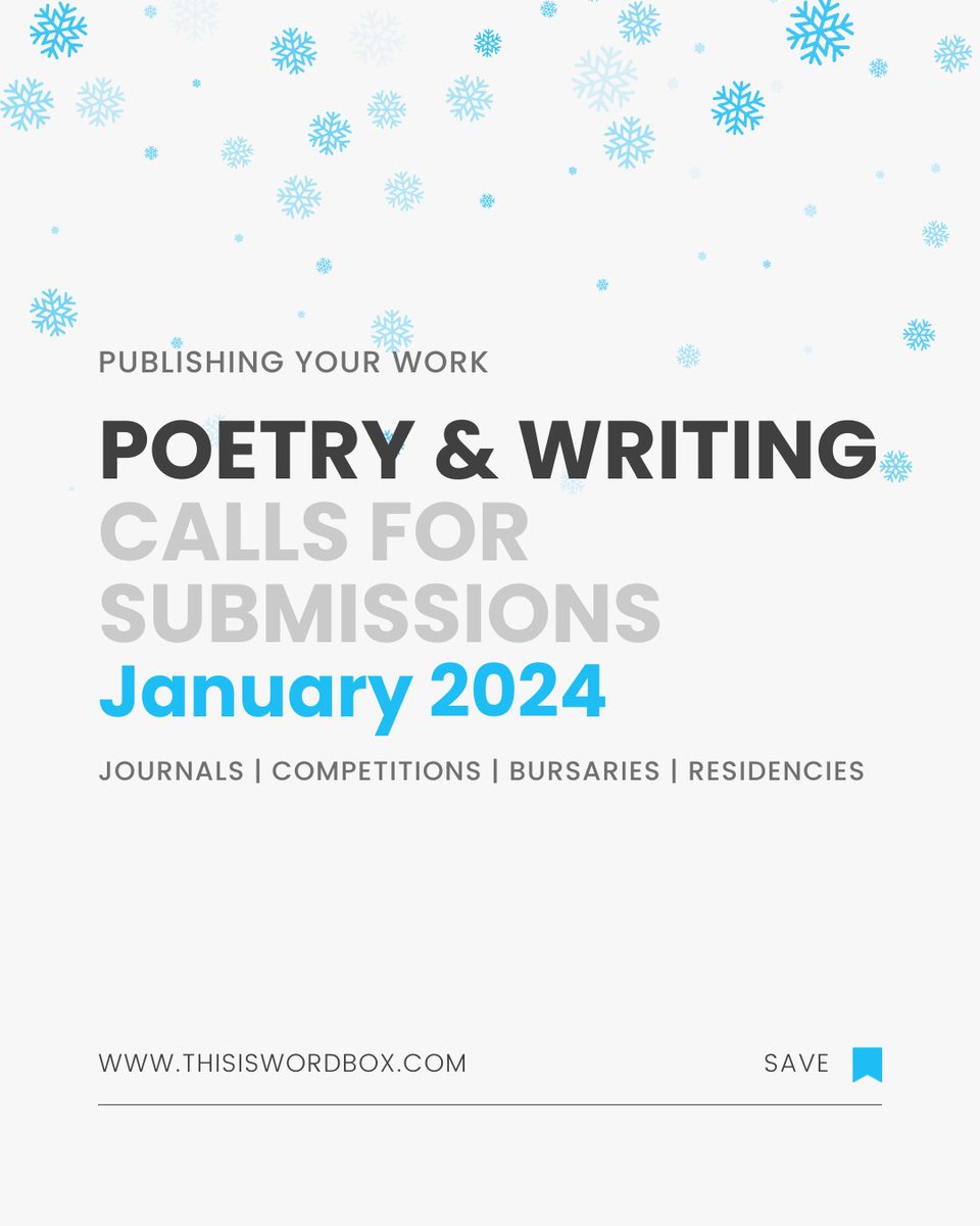 Happy New Year! Over 170 calls for submissions of #poetry #fiction #flash #nonfiction #art #photography & more - competitions, literary journals, residencies, bursaries etc - open or with deadlines in January 2024. Best of luck & pls share! #amwriting thisiswordbox.com/wordbox-blog/w…