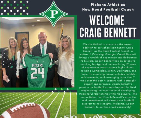 We are proud to present our new Head Football Coach at Pickens High School!!