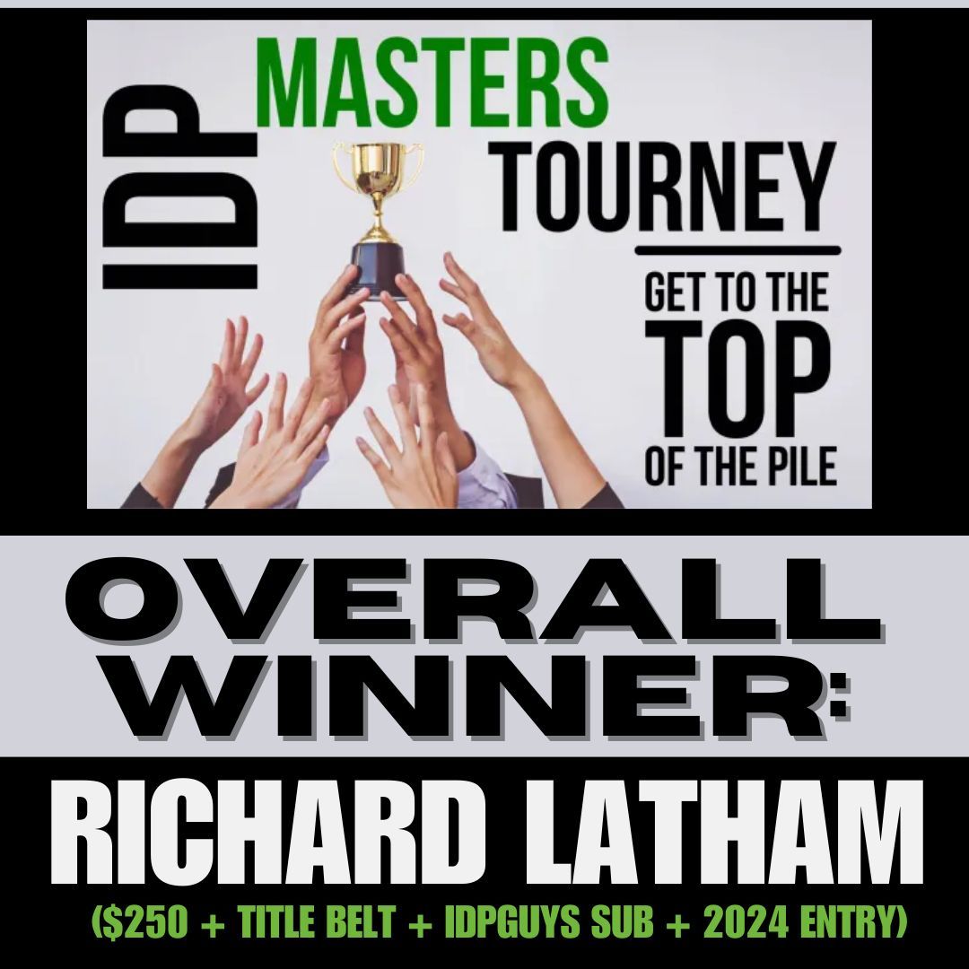 And finally… your 2024 IDP Masters Tournament champion!

CONGRATULATIONS to Richard Latham (@EngineerChange) for finishing first in this year’s tournament🎉

Make sure to congratulate Richard in the comments!

Be sure to sign up for 2024 here: idpguys.org/idp-masters-to…