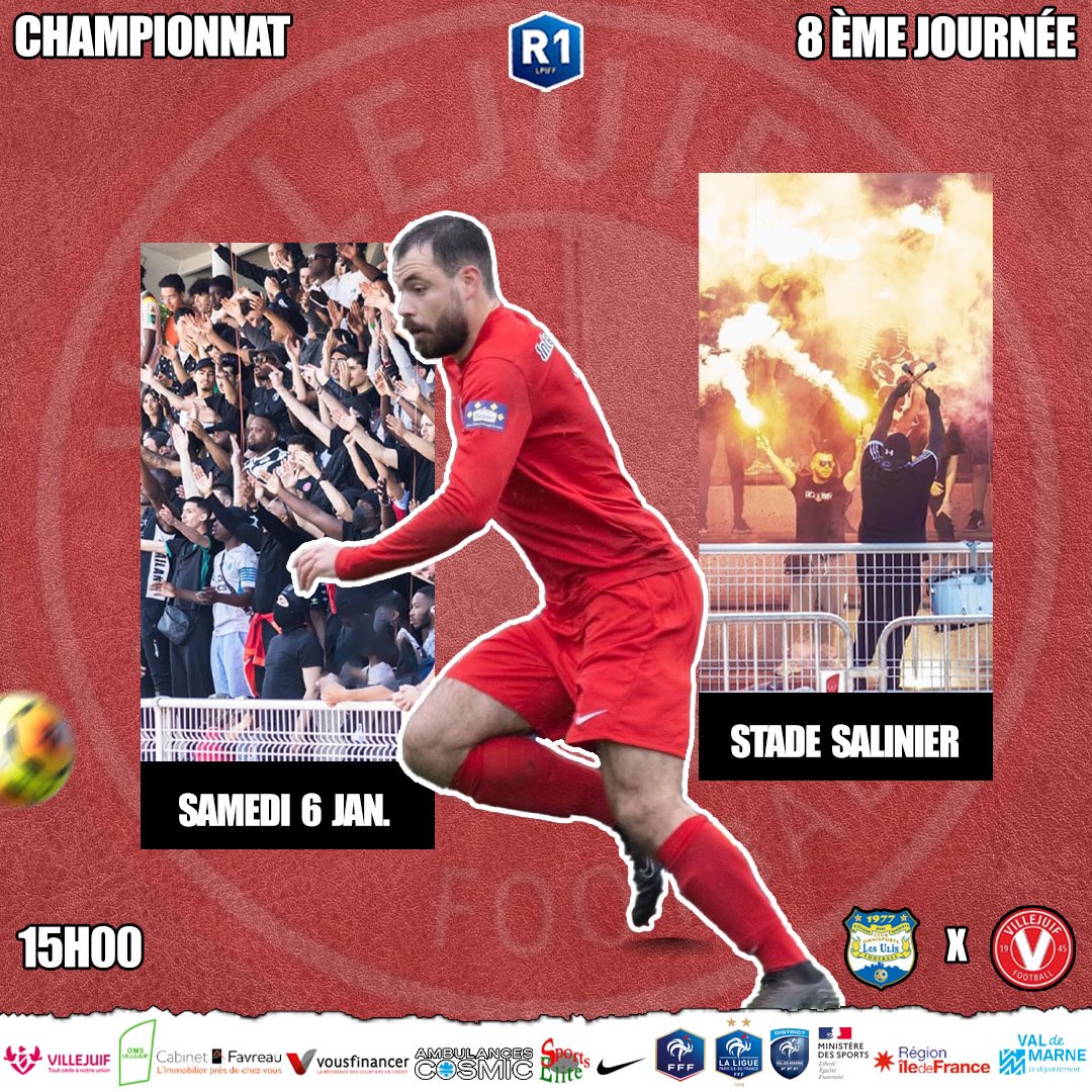 📆 𝗔𝗚𝗘𝗡𝗗𝗔

🔥 Voici le prochain match de notre équipe fanion !

🏆 Championnat R1 | J8
📆 Samedi 6 Janvier
⌚️ 15h00
🆚 <a href="/Uliscofootball/">uliscofootball</a>
🏟️ Stade Jean Marc Salinier

📲 Suivez-nous sur nos autres réseaux sociaux : "𝗨𝗦 𝗩𝗜𝗟𝗟𝗘𝗝𝗨𝗜𝗙 𝗙𝗢𝗢𝗧" sur Facebook Insta &amp; Snap !