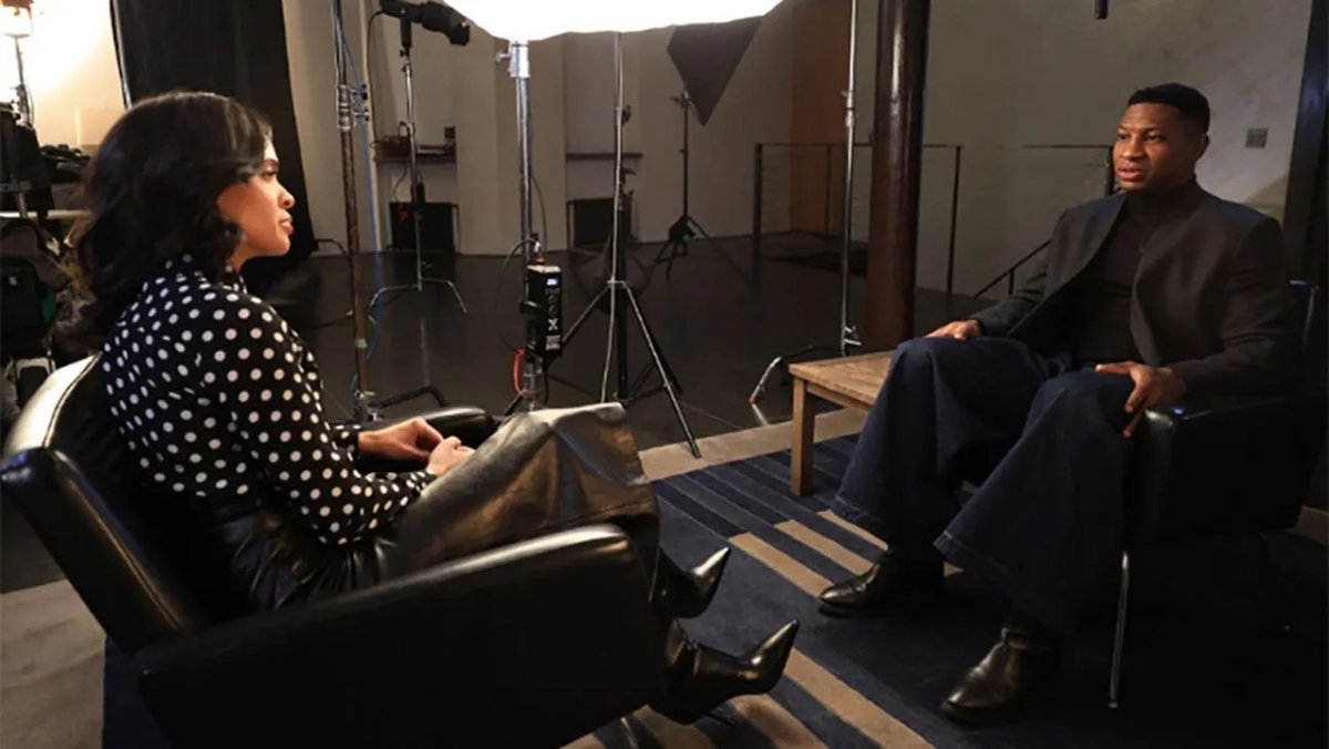 big_business_'s tweet photo. Jonathan Majors wearing JNCO jeans in a tell all interview to save his career is diabolical https://t.co/o3SvQ5VcxU