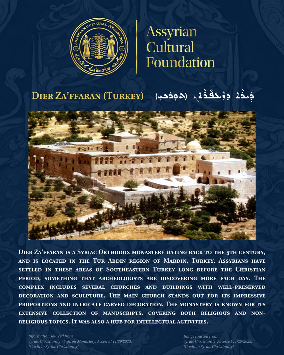 ACFChicago's tweet photo. For thousands of years, the Assyrian people have been responsible for a myriad of architectural feats. Dier Za’ffaran, a Syriac Orthodox monastery is among these impressive achievements.

#Assyrian #ACFChicago #AssyrianCulturalFoundation #AssyrianArchitecture https://t.co/MNQNL9cTRQ