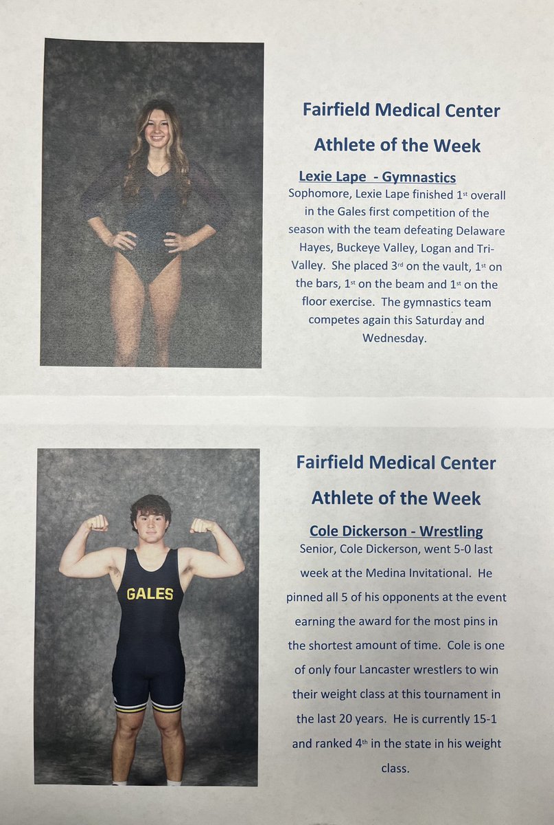 lancastergales's tweet photo. Congratulations Lexie and Cole,
LHS Fairfield Medical Center Athletes of the Week! https://t.co/IlNIATYsxd