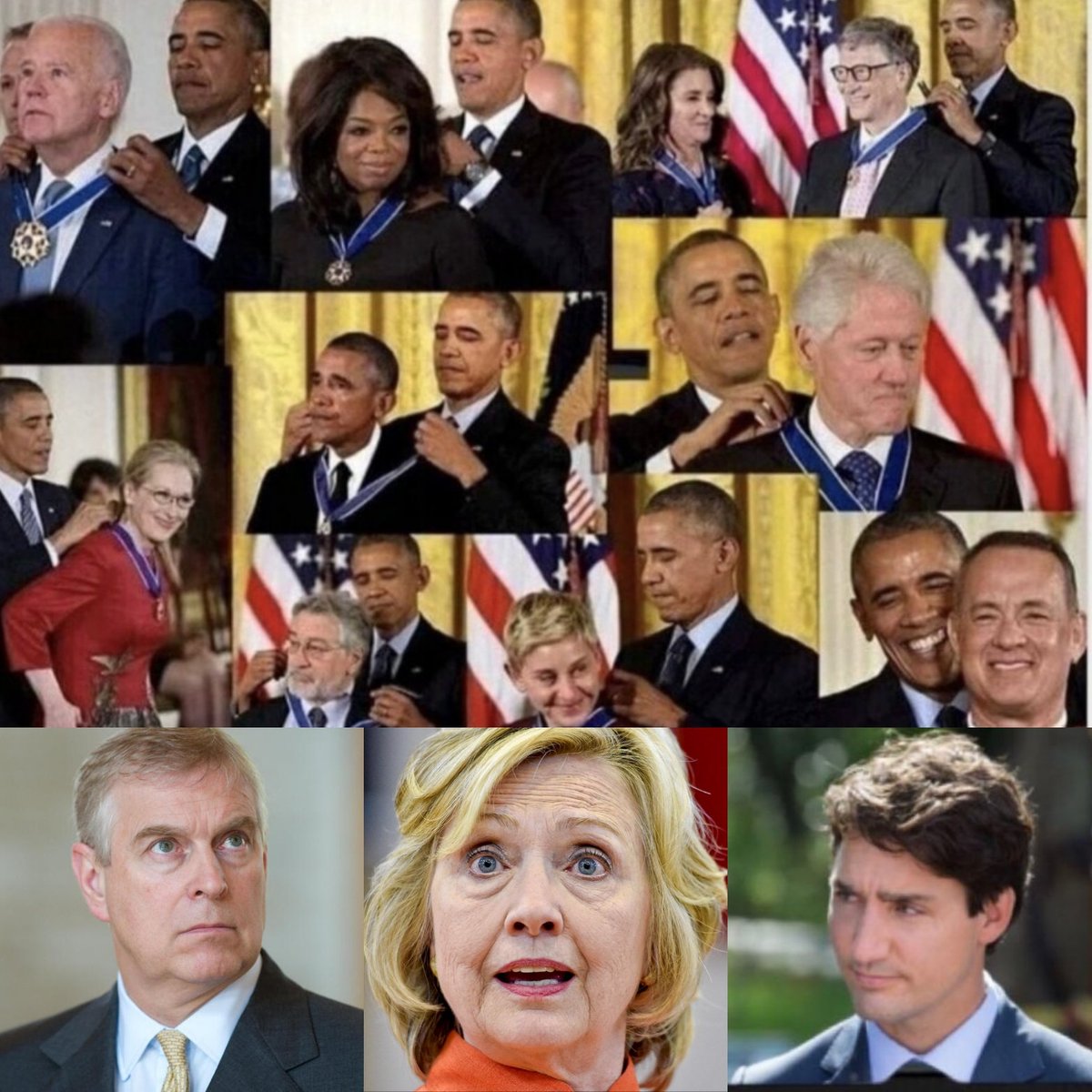 destapandolose1's tweet photo. Obama le daba medallas a todos los pedófilos satanistas que salieron de la  lista  Epistein oficial. 👹👀 https://t.co/LecZFzOdln
