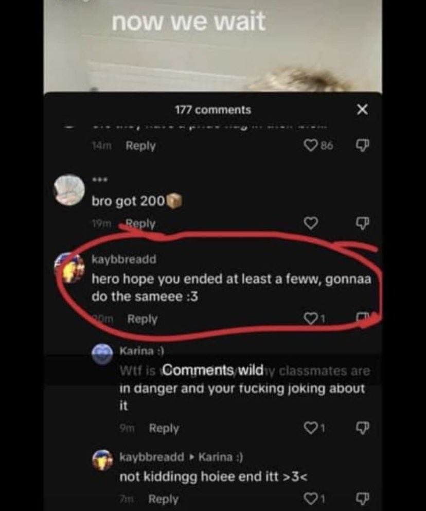 libsoftiktok's tweet photo. Hi @FBI, this person is saying they’re gonna shoot up a school! He goes by the name kaybbreadd on tiktok. Please track him down ASAP! https://t.co/SRBvbfSb96