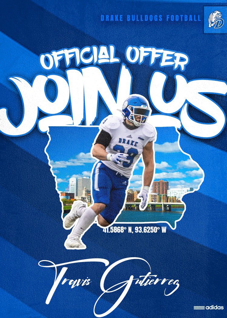 After a great conversation with <a href="/CoachNThompson/">Nate Thompson</a>, I am very proud to announce that I have earned my first D1 offer from Drake University! <a href="/DrakeBulldogsFB/">Drake Football</a> <a href="/CoachGerm/">🅿️aul Germinaro</a> <a href="/MHanshaw7/">Matt Hanshaw</a> @FuenmayorEddie <a href="/Coach_Angel_/">Angel Ulloa</a> <a href="/Trace_Carroll/">COACH TRACE CARROLL</a> <a href="/3DRobinson/">3D SPORTS PERFORMANCE</a>