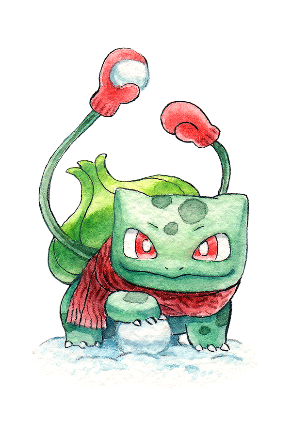 This Bulbasaur is ready for a snow fight!