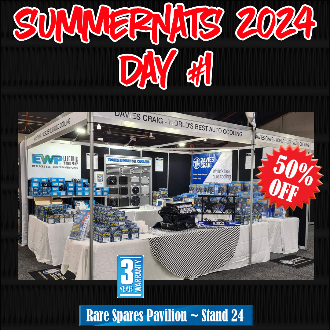DaviesCraigPL's tweet photo. DAY #1 - Summernats 2024
We are up &amp; running, HUGE trade show discounts, 
Canberra, 4-7 January 2024.
Find us in the Rare Spares Pavilion ~ Stand 24
#DaviesCraig #WorldsBestAutoCooling  #summernats #summernats36
#ElectricWaterPumps #EWP #EBP #ThermaticFans #0444FanSwitch https://t.co/jZcAWMHd5u