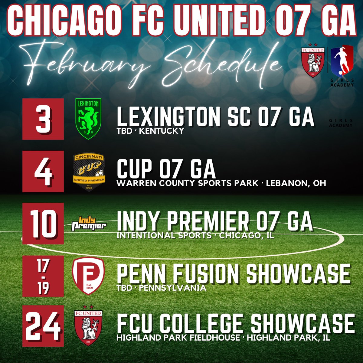 Chicago FC United 06/07 Girls Academy Team (@chicagofcuga07) on Twitter photo After a month off to rest and celebrate the holidays with our families, we are BACK!!! We are so excited to be back together and are looking forward to our last month of league games before high school season starts!
<a href="/ImCollegeSoccer/">College Soccer Truth ™</a> <a href="/ImYouthSoccer/">ECNL/GA/Recruiting/College Soccer</a> @SoccerMomInt After a month off to rest and celebrate the holidays with our families, we are BACK!!! We are so excited to be back together and are looking forward to our last month of league games before high school season starts!
<a href="/ImCollegeSoccer/">College Soccer Truth ™</a> <a href="/ImYouthSoccer/">ECNL/GA/Recruiting/College Soccer</a> @SoccerMomInt