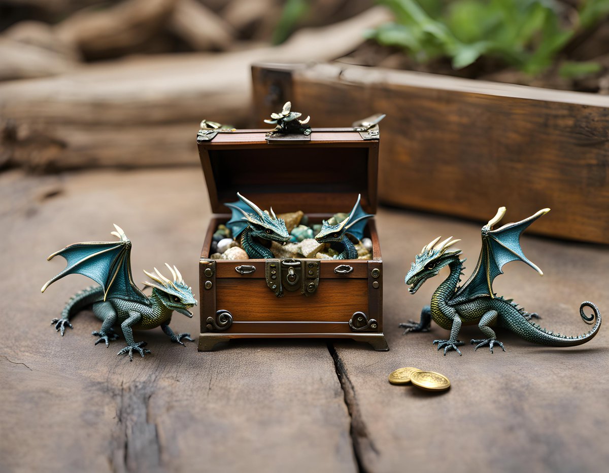 zero2zedGaming's tweet photo. Miniature Treasure Guardians #treasure #treasurechest #dragons #miniature #treasureguardian #AI #AIArt #ArtificialIntelligence #digitalart #art https://t.co/cgDu4yQKGI