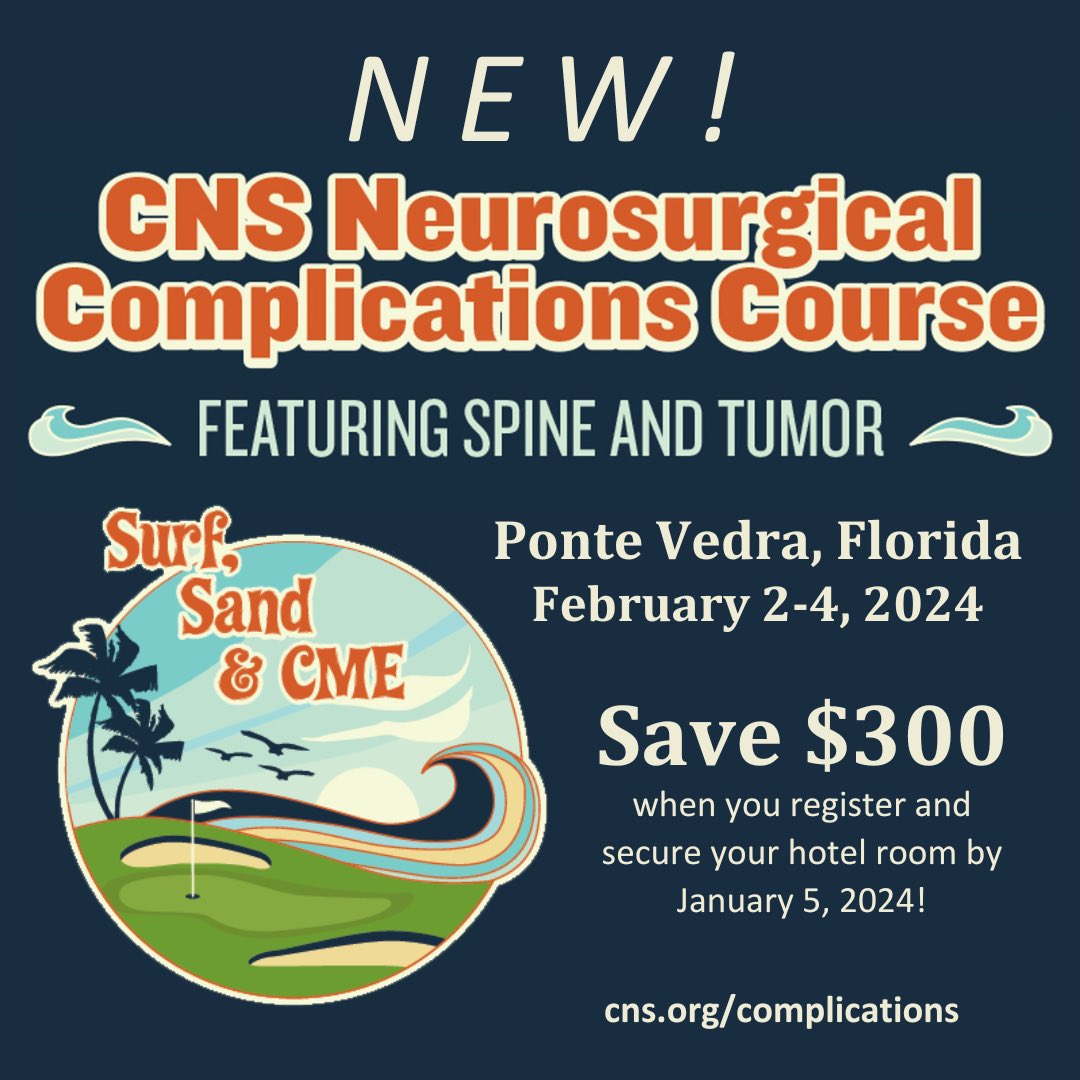 Join us in Ponte Vedra next month for what will be an amazing opportunity to learn from each other, network, earn CME, and get outside in beautiful February Florida weather! Tomorrow is deadline for early registration ⁦<a href="/CNS_Update/">CNS</a>⁩ #neurosurgery ⁦<a href="/MayoClinicNeuro/">Mayo Clinic Neuro</a>⁩