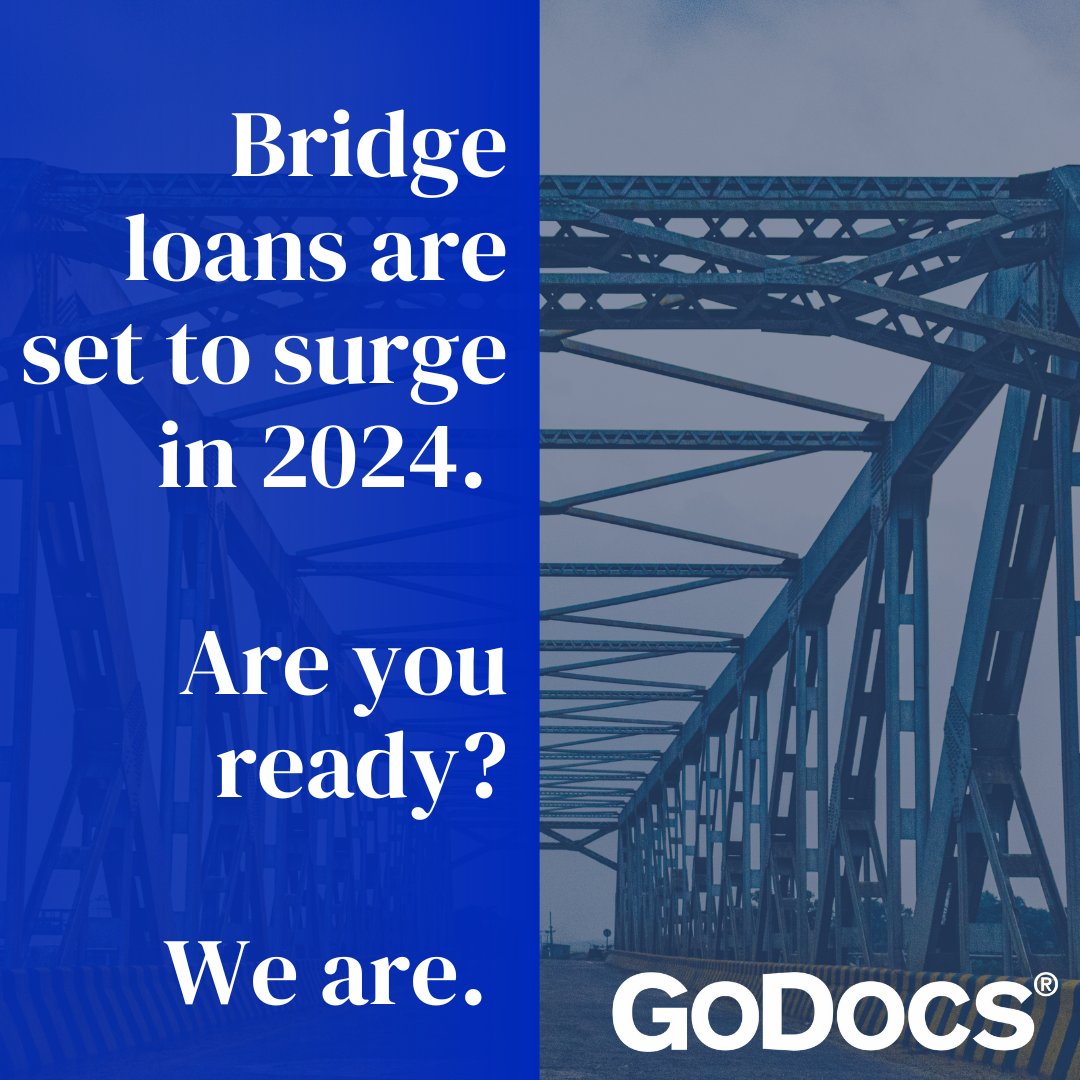 1GoDocs's tweet image. Latest in from The Crittenden Report — the finance landscape is set to see a surge in bridge lending in 2024. 

GoDocs generates bridge loan docs in minutes. See it in action! godocs.com/demo-request/

#BridgeLending #GoDocs #PrivateLending #2024LendingTrends #CrittendenReport