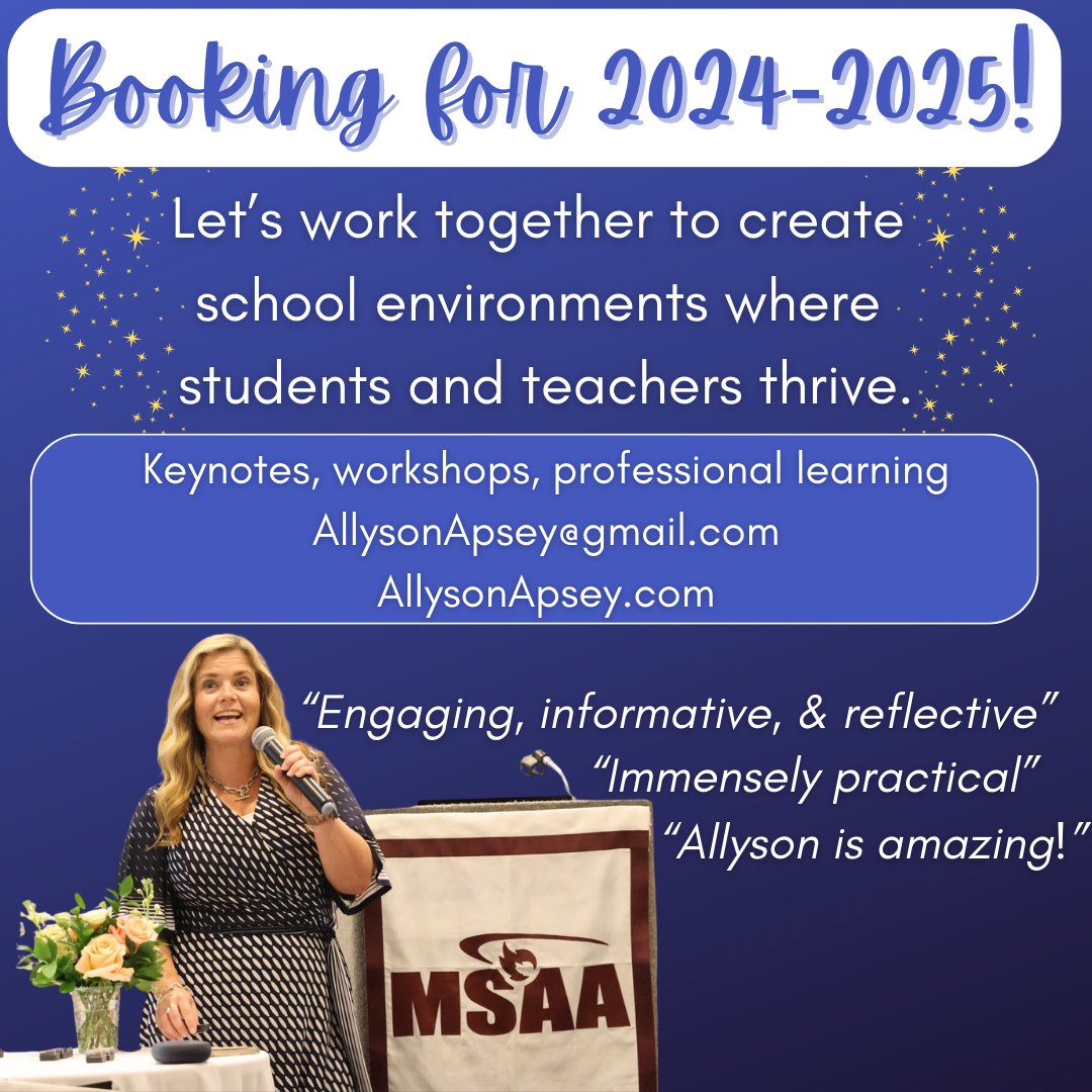 Thank you everyone!! I would LOVE to help your school and district crush goals in the upcoming year. Did I mention that Michigan is my favorite state? allysonapsey.com/speaking/
#MEMSPAchat #LeadingTheWholeTeacher