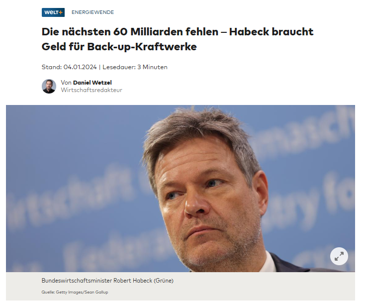 ChristophCanne's tweet photo. Here we are - die sog. Energiewende hat bereits unglaubliche 500 Mrd € gekostet. 

Da aber Wind und Solar keinerlei Versorgungssicherheit bieten, sollen mit 60 Mrd € Subventionen Gaskraftwerke gebaut werden. 

Immer klarer wird, dass #Habeck dieses Land in den Ruin führt, indem er die ideologische Energiepolitik der Grünen gegen jeden wirtschaftlichen Verstand durchzudrücken versucht. 

https://t.co/1FqfThTP1N
