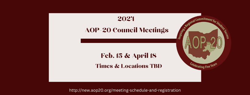 Save the 2024 Appalachian Ohio P-20 Council Meeting Dates!
AOP-20 Council Meeting Dates for 2024:
February 15, 2024
April 18, 2024
Times and locations to be announced!