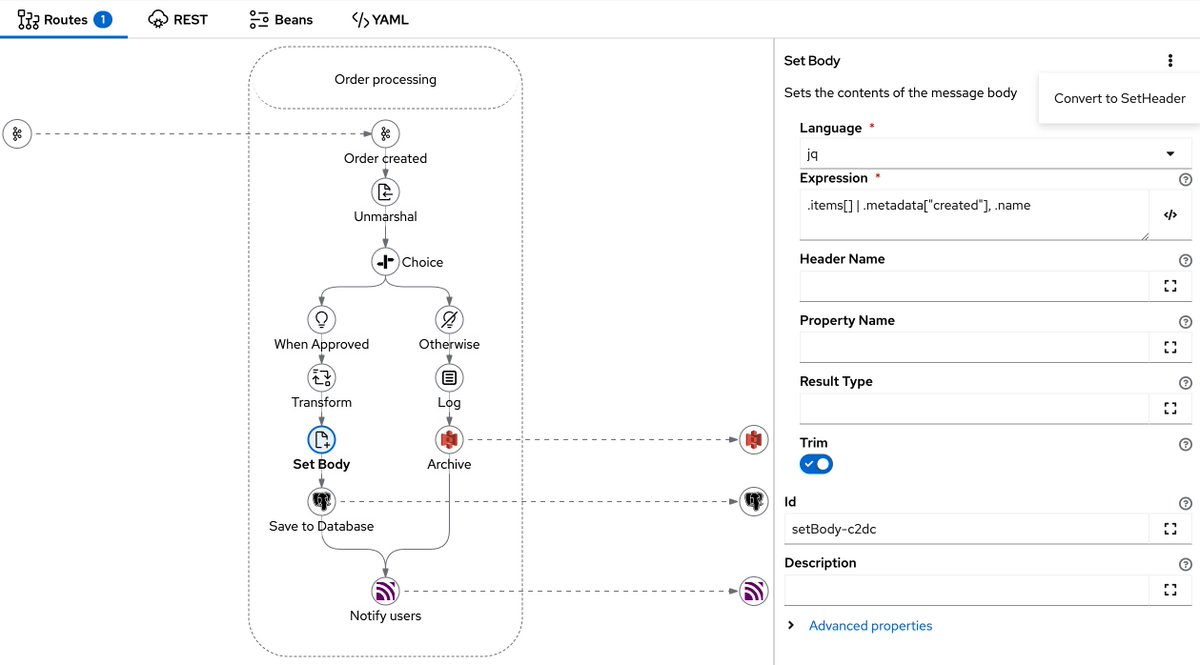 mgubaidullin's tweet photo. ✨@ApacheCamel #Karavan 4.3.0 released!

Less verbose UI, Element replacement, Route startup properties with Env variables, configurable network with #docker, configurable Service Accounts with #kubernetes, configurable OIDC Realms and ClientIds

Try https://t.co/wG7rEYzJjQ https://t.co/7Wkt62BbFy