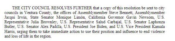 The Oxnard Finance &amp; Governance Committee will consider adding a resolution affirming HR 786, an immediate ceasefire, to a future Oxnard City Council Agenda. I encourage members of the public to give public comment in-person, via zoom, or by e-mail.