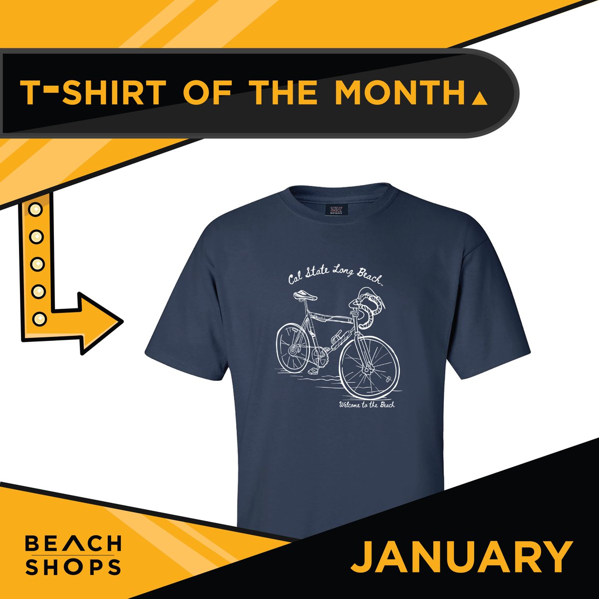 Happy 2024! Grab your beach cruiser and the limited-edition January T Shirt of the Month and go for a ride on the beach.

This shirt will cycle through quickly so get yours now at the University Bookstore or online at the link in our bio.