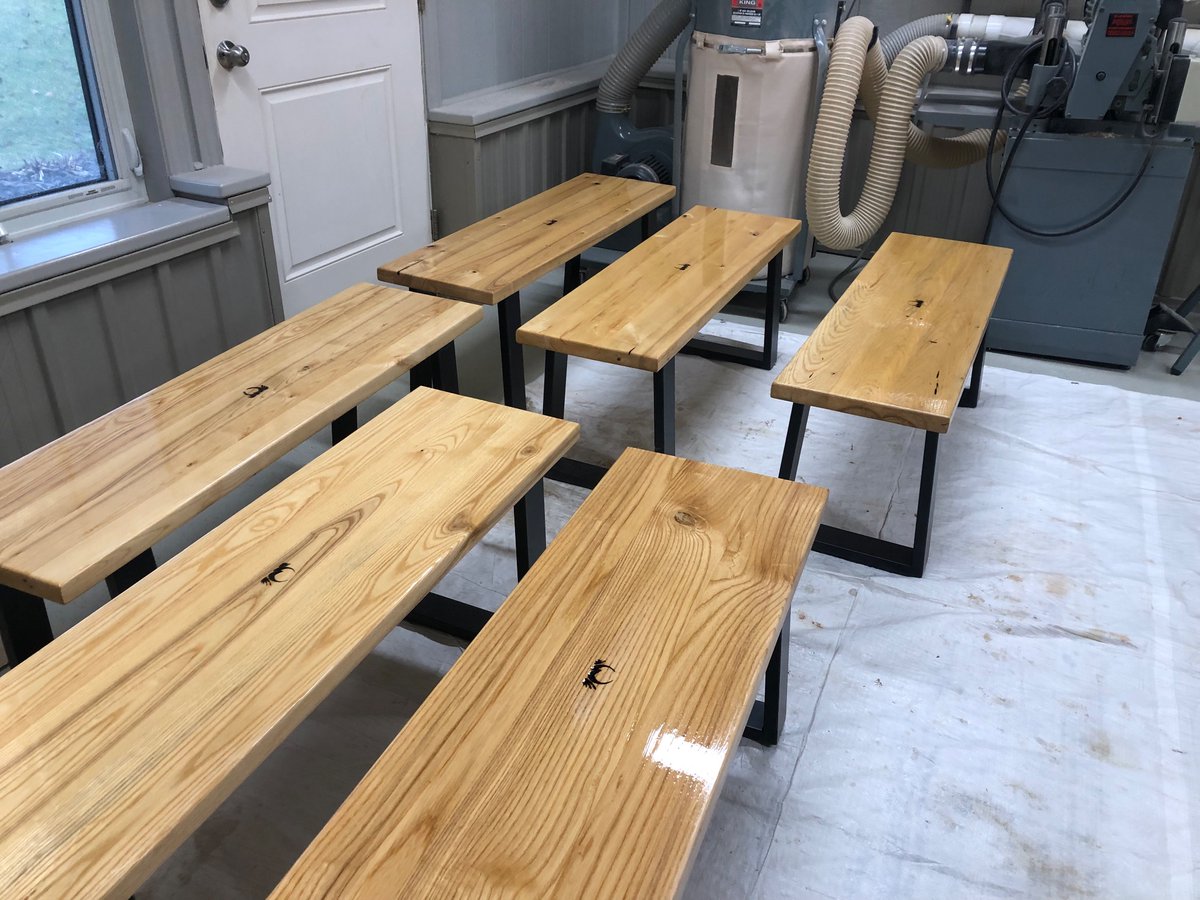 johnstonjoel's tweet photo. Really excited about these custom made benches for 2024, made from on site lumber. Reducing the amount of accessories = increased quality of accessories. https://t.co/m83VkU6o0T