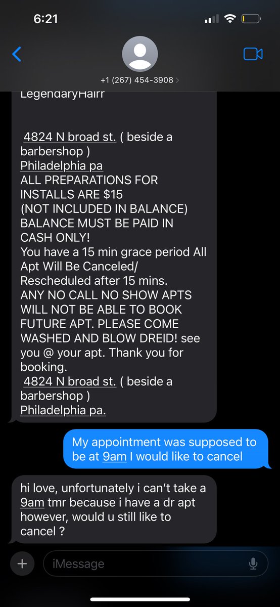 Only1Cee__'s tweet photo. @dinkachanell @1doubleC Omg she did the same to me text me at 2am the same day of my appointment mind you I scheduled for 9am she talking about 10am because she had a dr.appt like huh ?? I had a makeup appt at 12 or 1 that day and if you knew you had a dr.appt why have that time/date open ? 😩 https://t.co/pvHgo7DU7n