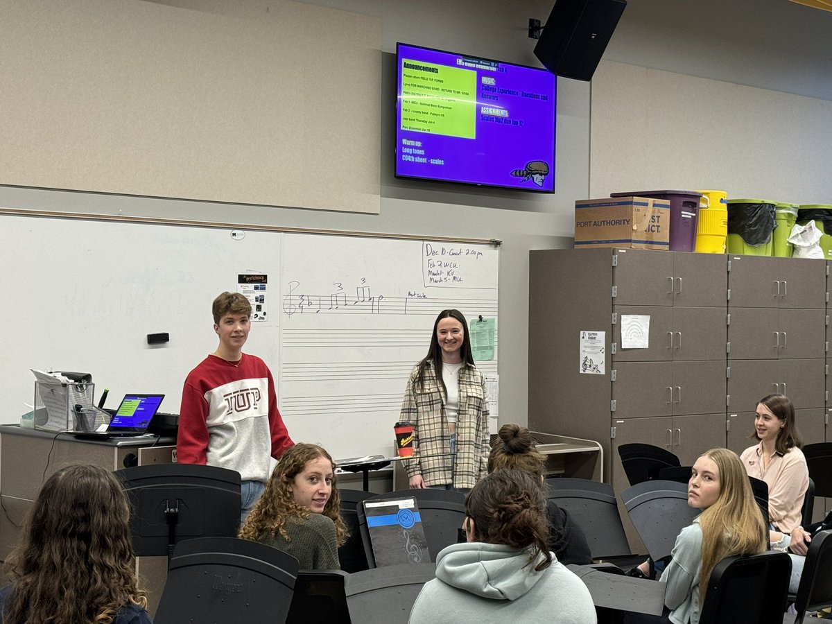 Today the Easd  band  heard from 2 of our recent grads.  They are not music majors however, they have chosen to continue to perform and play music at the collegiate level. They  shared how  staying in music helped them adjust to college. <a href="/GoMounts/">Ephrata Area SD</a> <a href="/GoEHSMounts/">EPHRATA HS</a>