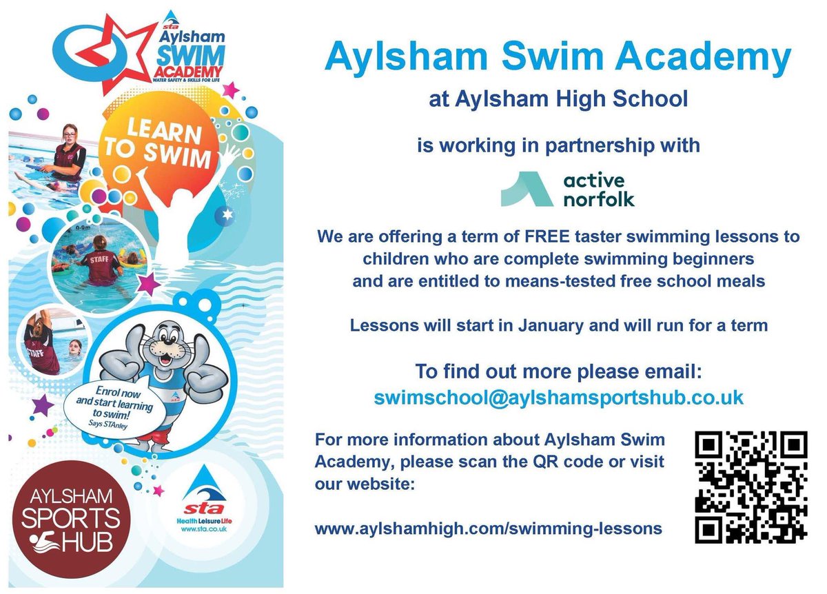 If you are entitled to FSM and your child is a non-swimmer, you maybe interested in a term of FREE swimming lessons. Please see the attached for more info