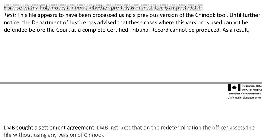 smeurrens's tweet photo. Internal IRCC correspondence confirms that some judicial reviews are settled only because of a technical issue with Chinook that prevents the complete Certified Tribunal Record from being produced.

Liklihood of refusal on reconsideration would presumably be higher than normal. https://t.co/R6s13gToOS