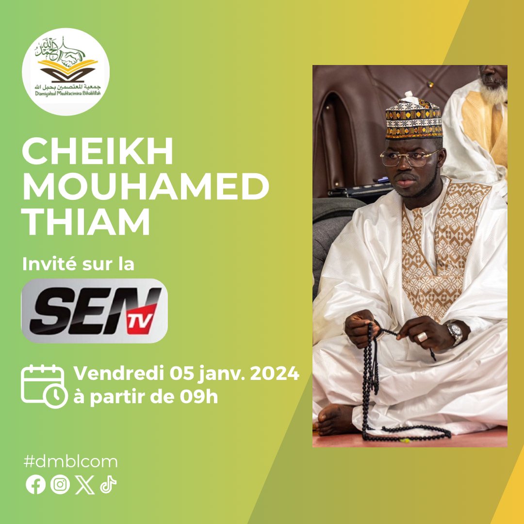 dmblcom's tweet photo. ℹ️ Suivez Cheikh Mouhamed Thiam ce vendredi 05 janvier 2024 à 09h sur @SenTv1 

#dmblcom https://t.co/YeSJl7ivSI